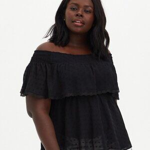 Torrid - Swiss Dot Off-Shoulder Top in Deep Black​​​​​​​​​​